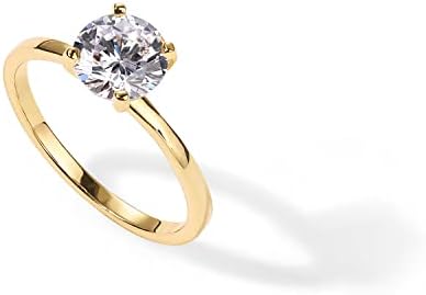PAVOI 14K Gold Plated Round Cut Solitare Cubic Zirconia Engagement Ring for Women | Wedding Ring for Women | Womens Fake Engagement Ring | Promise Ring