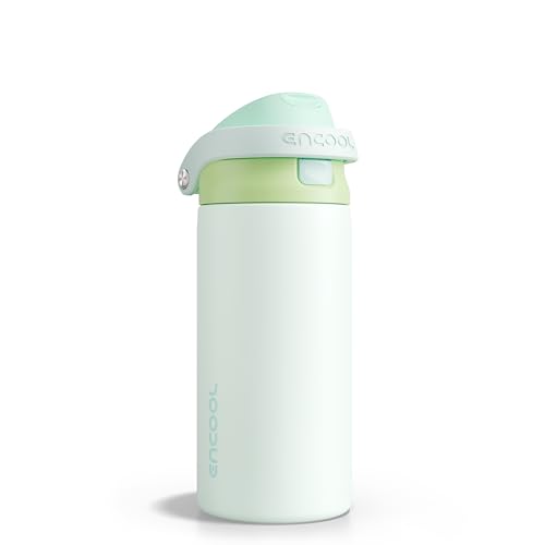 Image of ENCOOL Leakproof Insulated Water Bottle with Straw Dual-Sip Water Bottle Bag-Safe Design for Work, Commute & Gym - Keeps Drinks Cold All Day, 18 oz, Lime White