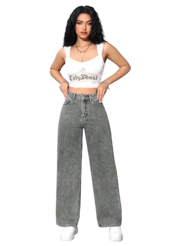 Image of KOTTY Women's High Rise Wide Leg Jeans|Cotton Blend Straight Fit Denim|Trendy Comfortable Casual Wear