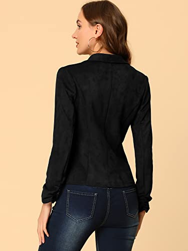 Allegra K Women's Long Sleeve Casual Open Front Drawstring Faux Suede Blazer X-Small Black #TOP4