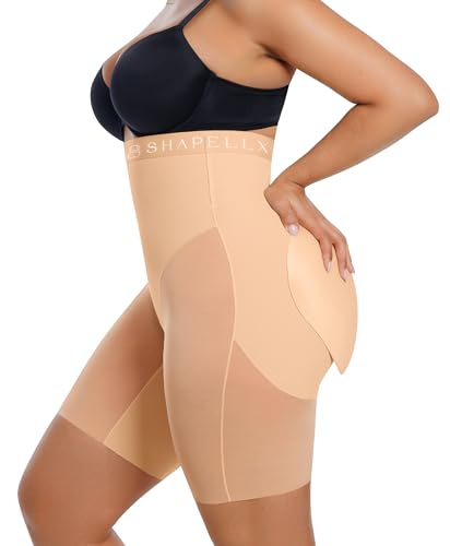 SHAPELLX Shapewear Tummy Control Butt Lift Shapewear Padded Butt High Waisted Body Shaper Faja...