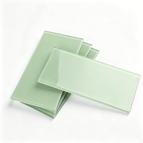 Miscasa 3"x6" Glossy Peel and Stick Glass Tile for Backsplash, Kitchen Bathroom Backsplash Wall, Sage Green Pack of 40 Pieces, 5sq.ft