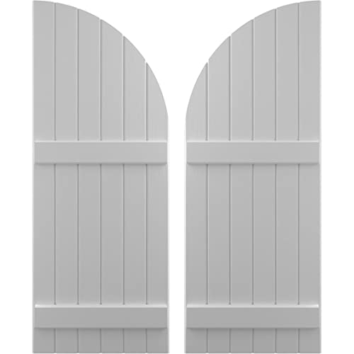Ekena Millwork ARW101BQ621X83PRH Americraft Six 2 Exterior Real Wood Joined Board-n-Batten Shutters w/Arch Top (Per Pair), 83-in. H, Primed