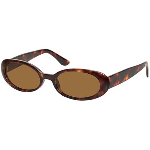 mosanana Retro Oval Sunglasses for Women 90s Small Trendy Vintage Cool Narrow Tiny Cute Small Face 2024 Tortoise Shell Brown Lens MS52359 Cover