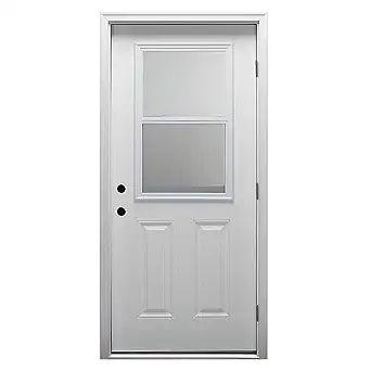 National Door Company Fiberglass Prehung Left-Hand Outswing Door, 1/2 Lite 2-Panel, Clear Glass, 32"x80"
