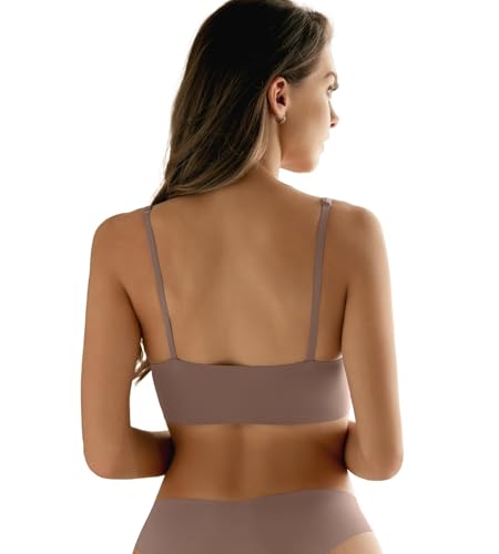 Image of DEANGELMON V Neck Bra Padded Seamless Adjustable Straps Bralettes Everyday Basic Sleeping Bras Multiple Pack