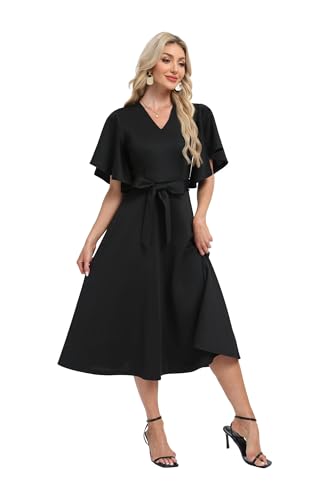 Image of DNFUN Women's Cocktail Dresses 2025 Formal Wedding Guest Church Modest Christmas Party Prom Dress Black
