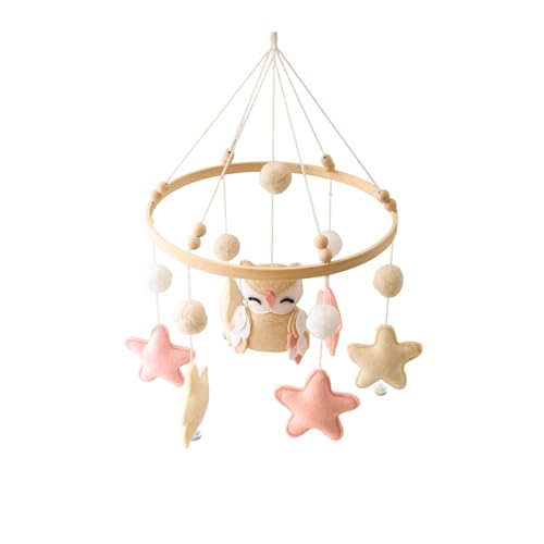 Sky and Bird Theme Baby Crib Mobile,Simple Short Nursery Mobile Soothe Mobile, Owl and Star Gender Neutral Baby Mobile,Safe Baby Crib Soothing Accessories for Baby Boys Girls Bird Mobile (Pink)