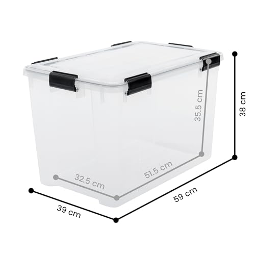 Iris Ohyama Luftdichte Kunststoff-Aufbewahrungsboxen mit Deckel, 70L, 2er-Set, Transparent, Hermetischer wasserdichter Verschluss, Robuste Schnappverschlüsse, Stapelbar, Staubschutz, BPA-frei, AT-LD