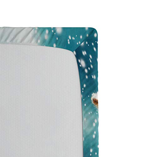 Lunarable Animal Fitted Sheet, 2 Coyote Wolf Partners Under Snowy Winter Day Wild Creatures Mammal Picture, Soft Decorative Fabric Bedding All-Round Elastic Pocket, Queen Size, Brown Teal #TOP4