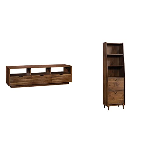Sauder Harvey Park Credenza, For Tvs Up To 70", Grand Walnut Finish & Harvey Park Narrow Bookcase, Grand Walnut Finish #TOP22