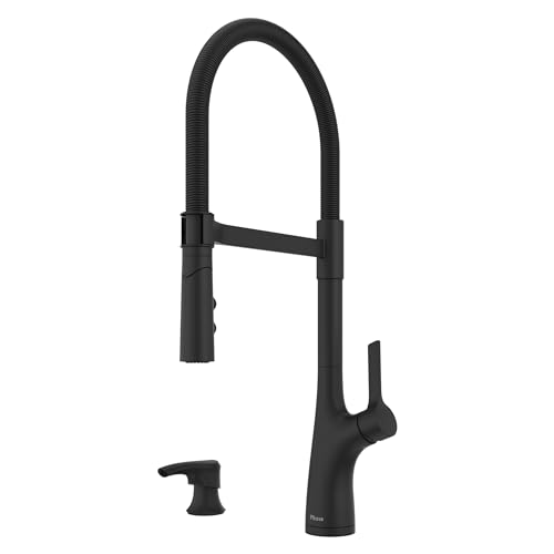 Pfister Ceylon Commercial Culinary Kitchen Faucet with Pull Down Sprayer and Soap Dispenser, Single Handle, High Arc, NSF Certified, Spot Defense Matte Black Finish, F5297CLOCSDB