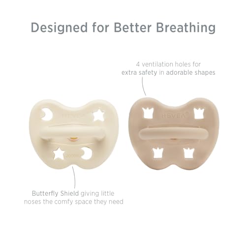 Image of HEVEA Natural Rubber Pacifier Orthodontic 3-36 Months - Hygienic One Piece Design for Newborns to Toddlers, BPA-Free, Soft & Durable - Two-Pack (Milky White & Sand)