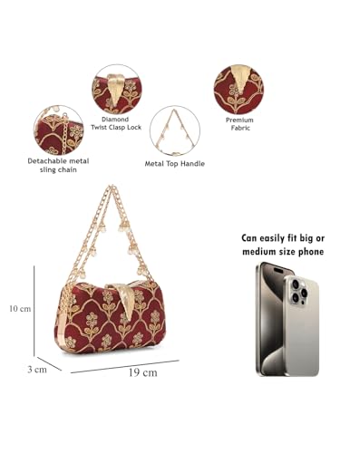 Image of TOOBA Handicraft Clutch Purse For Women with Sleek Design Embroidered Clutch| Trendy Stylish Bridal, Party, Wedding Sling Bag