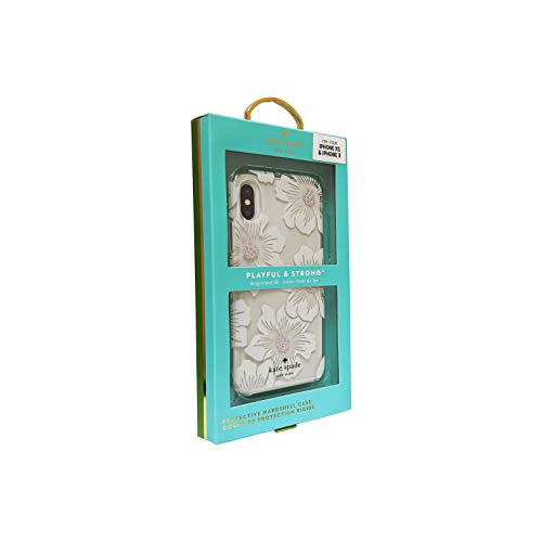 Kate Spade New York Protective Hardshell Case (1-PC Comold) for iPhone Xs & iPhone X - Hollyhock Floral Clear/Cream with Stones