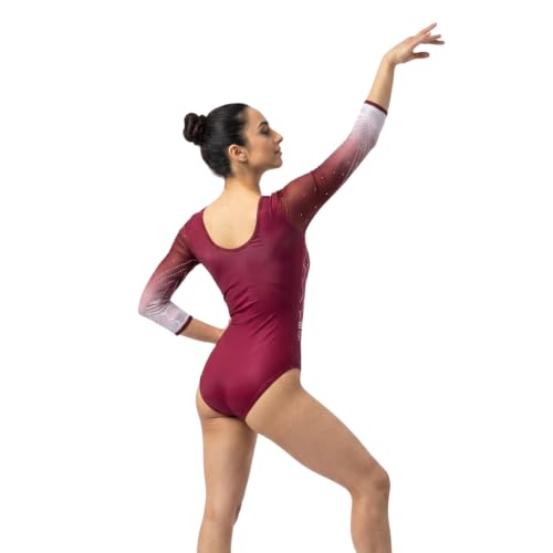 Image of IKAANYA Girls or Women Full Sleeves Rhinestones Leotard - Ideal for Gymnastics, Dance, Yoga, Acrobatics or Performance (Toddlers, Kids, Adults)
