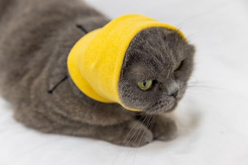 Image of Cat Snood Protector Ear Holder Head Cover Ear Wrap Covers for cat Blow Drying Pail Lilac+Yellow S