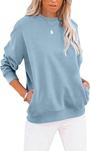 BUHIM Sweatshirt Damen Pullover Rundhals Langarmshirt Herbst Winter Pulli...