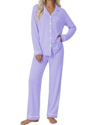 Image of Ekouaer Pajamas Womens Long Sleeve Sleepwear Button Down Loungewear Pjs Set