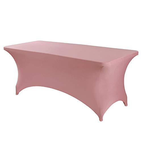 Image of Peomeise 8FT Spandex Table Cover Rectangular Stretch Spandex Tablecloth (Dusty Rose,8FT)