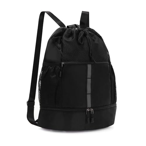 Valleycomfy Mochila esportiva com cordão e compartimento para sapatos e tiras refletoras, Preto, Medium, Moderno