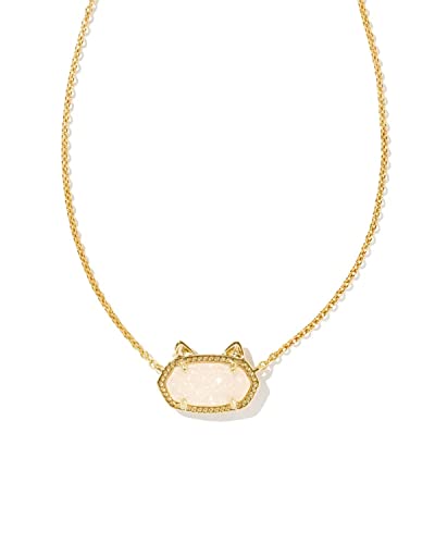 Kendra Scott Elisa Cat Pendant Necklace, Fashion Jewelry for Women, 14k Gold-Plated, Iridescent Drusy