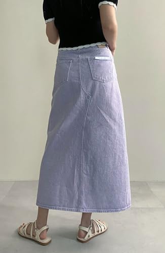 CHARTOU Women Summer Casual Long Denim Skirt Slit A Line Midi Long Jean Skirt4