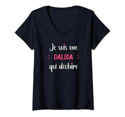 Photo de Cadeau humour prénom Dalida drôle T-Shirt Femme Noir Col V Small