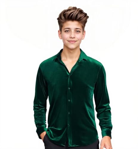 Boys Velvet Dress Shirts for Kids Casual Button Down Shirt Youth Boy Wedding Prom Party Luxury Long Sleeve Tops