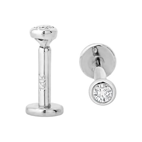 Jewelry Avalanche 16G 14K White Gold Bezel Set 2mm (0.035ct) Diamond Labret Monroe Stud 6mm Post Flat Disk Bottom Lip Ring Tragus Stud Internally Threaded 14KLBRT-BZ20WD6WG Cover