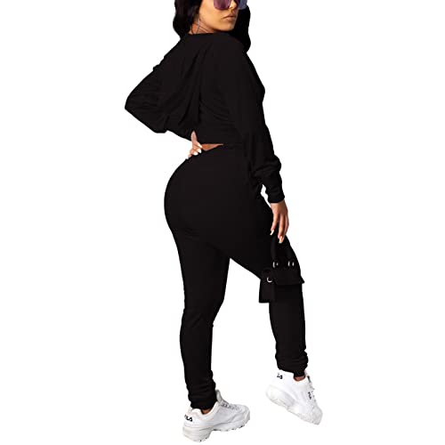 Pinsv 2 Piece Outfits Velour Tracksuit For Women Zip Up Hoodie Velvet Jogging Sweatsuit Workout Sets Solid Black Xxl #TOP1