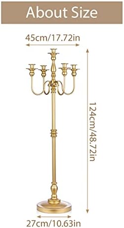 Sziqiqi 124cm Gold Metal Candle Holder, 5-Arms Candelabra Candleholder Antique Floor Candlestick Holder Decorative Dinning Table Centerpiece for Wedding Event Party