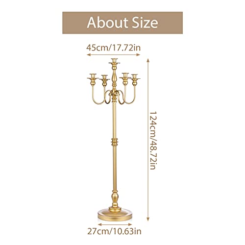 Sziqiqi 50 Inch Antique Floor Candelabra Centerpiece Tall Candle Candelabra For Taper Candle And Floral Centerpiece Stand Wedding Party Event Decoration Home Living Room Decoration Gold #TOP3