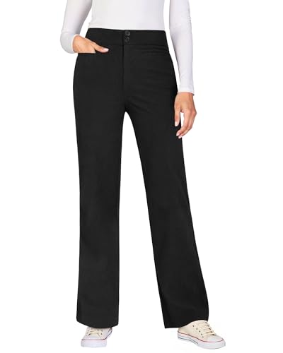 GRAPENT Black Corduroy Pants Women Stretch Flat Front Pant Loose Wide Leg for Business Casual High Waist Trouser Corduroy Pants, Black, S, US Size 4 to 6