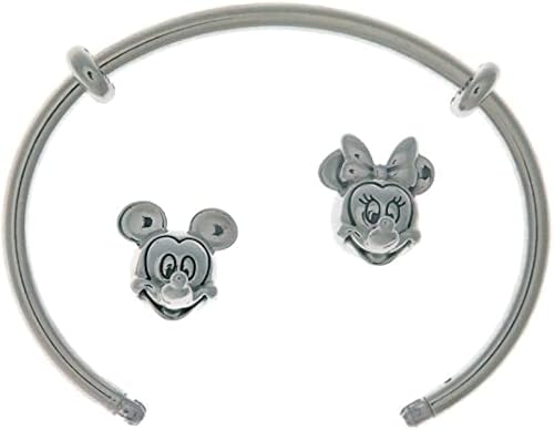 Pandora Disney Open Bangle In Sterling Silver With Silicone Stoppers And Mickey & Minnie Interchangeable End #TOP6