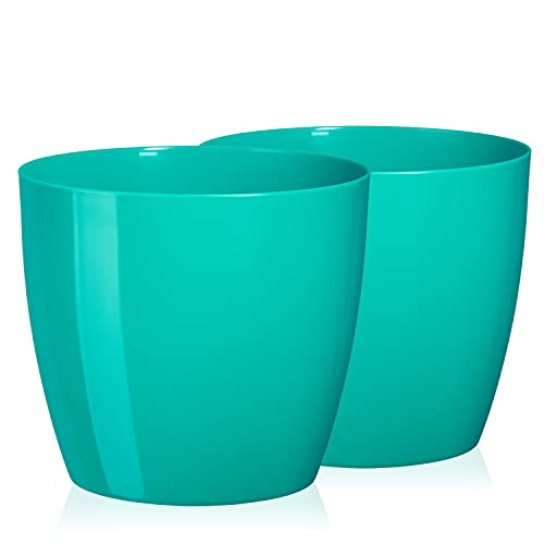 Tymar Pot de Fleurs, Pot de Plantes en Plastique, Lot de 2, Forme Ronde, Cache-Pot (Turquoise, ø 23 cm)