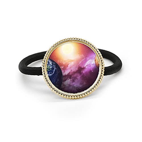 Élastique à cheveux Planet Earth rouge et bleu avec bague en métal argenté