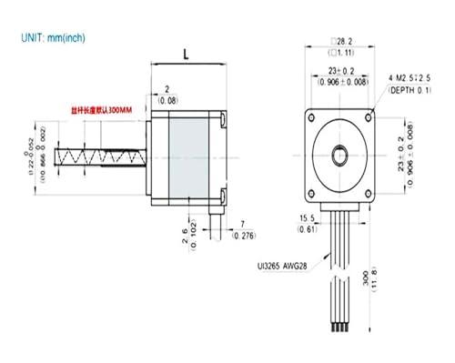 Moteur NEMA11 11HS2810-T5*2 pas à pas vis sans fin longueur 300mm 200mm