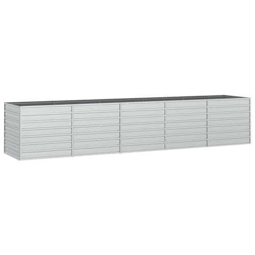 vidaXL Arriate Jardinera Macetero Cesta Pared Alambre Maceta Flores Plantas Jardín Patio Terraza Estable de Acero Galvanizado Plateado 400x80x77 cm