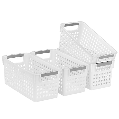 Soddeph 4 Pack Slim Plastic Storage Basket with Handles, Rectangular