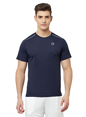 Image of TRUEREVO Mens Solid Half Sleeve Round Neck Sports T Shirt Polyester Fabric with Reflective Details for Gym Training Workout Running