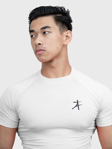 Image of Athflex Edge Compression T Shirt Compression T Shirt for Men Polyester Spandex Stretch Training Running Fitness Gym Workout Activewear Athletic Top White