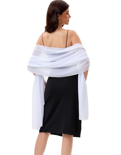 Baoqiya Women's Shawls and Wraps for Evening Dress Chiffon Shawl Soft Elegant Silky Pashmina Wedding Bridal Scarf(White, 79"×29")