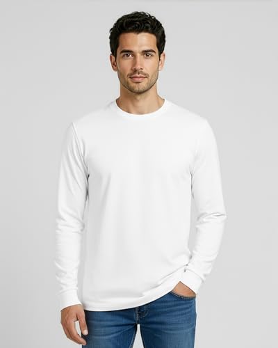 Image of Real Essentials 4 Pack: Men's Cotton Long Sleeve Crew Neck T-Shirt - Soft Work Casual Jersey Tees