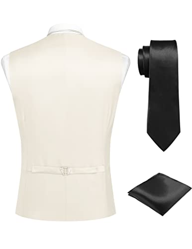 Coofandy Men's 3Pc Solid Waistcoat Tuxedo Dress Vest Necktie Handkerchief Set #TOP1