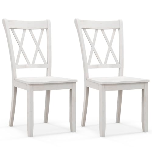 Giantex Wood Dining Chairs Set of 2 White, Armless Kitchen Chair w/Rubber Wood Frame, Cross Back,...
