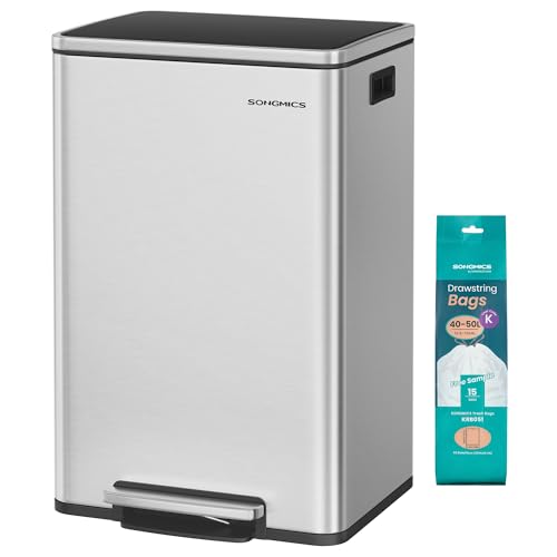 SONGMICS Poubelle de Cuisine 50 L, avec 15 Sacs Poubelle, en Acie...