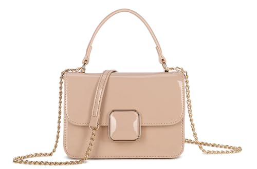 Image of Evening Clutch Purse, Patent Leather, Gold Chain Strap, Hard Case (Nude)