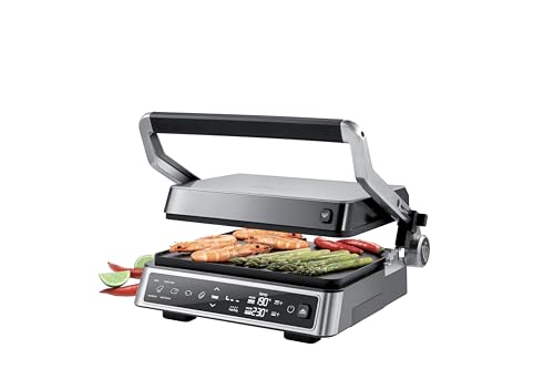 Tescoma 909124 Piastra elettrica digitale touch screen, Griglia con due superfici di cottura liscia e rigata, 2000 W, linea President