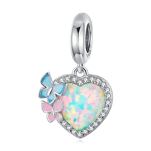 Voroco 925 Sterling Silver Butterfly Charm Paved With Cubic Zirconia & Opal, Heart Dangle Charm For Bracelet, Christmas Birthday Animal Bead Charm Jewelry Gifts For Women & Girls #TOP10